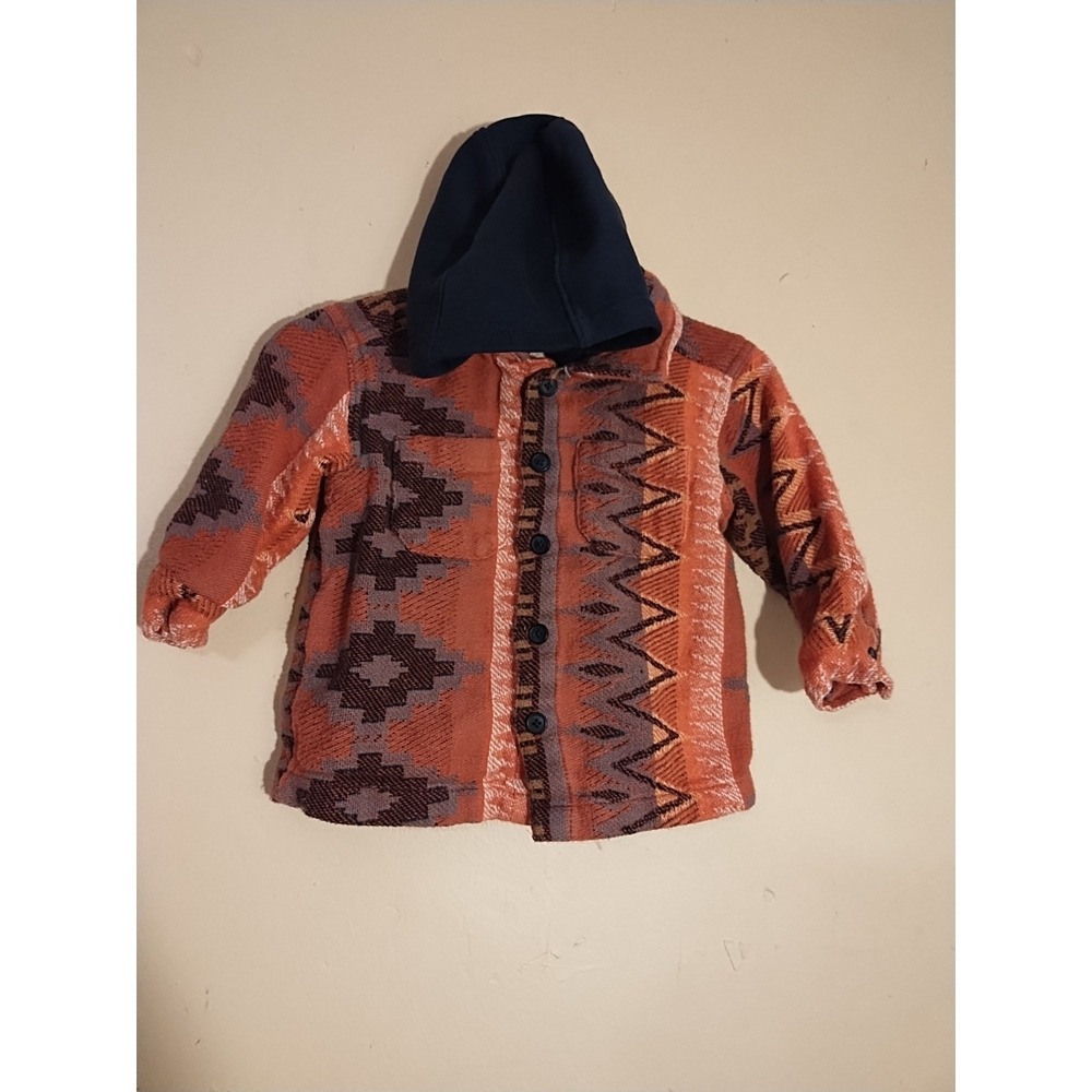 Old Navy Aztec Jacket Coat Brown Gray Hooded Kids Size 12-18M